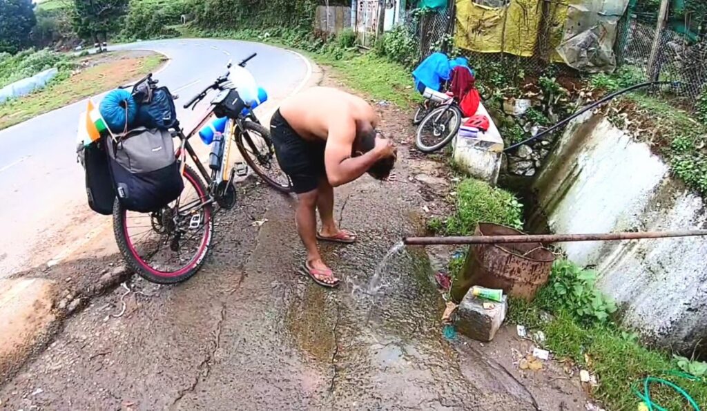 Cleaning ourself on an all-India cycle tour